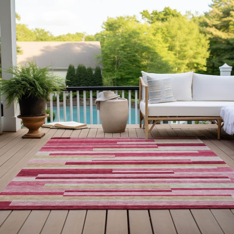 Machine Washable Indoor/ Outdoor Chantille Contempory Stripe Rug