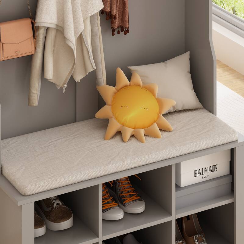 Cubby Wide Hall Tree With Bench Coat Hook 17.3" D x 39.8" W x 67.1" H