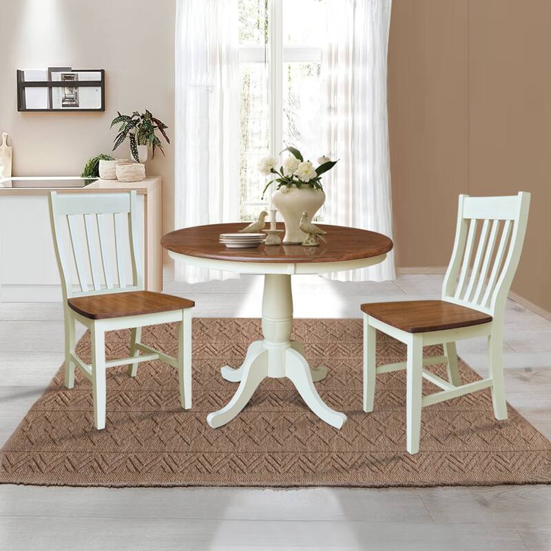 36" Solid Wood Round Top Pedestal Dining Table with Dining Chairs