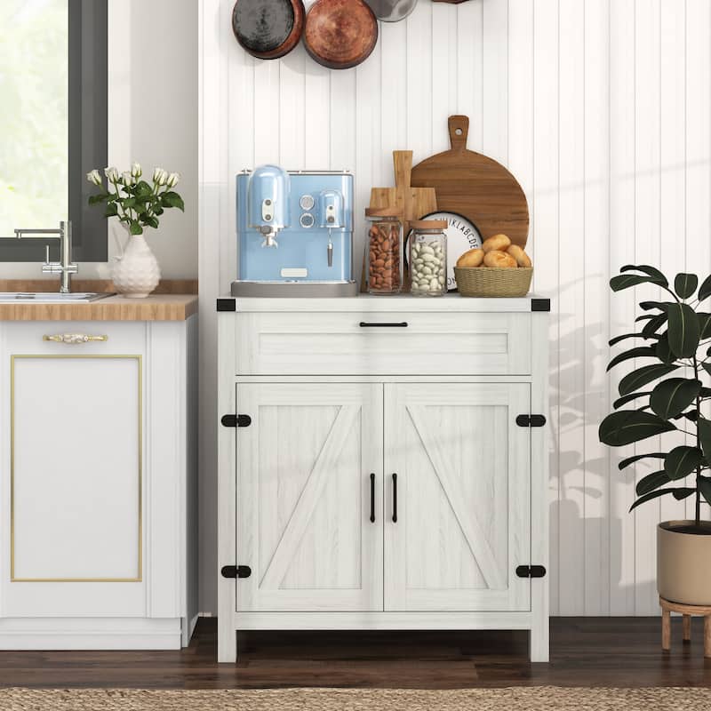 30" Magnetic Doors Storage Buffet Cabinet with Drawer and Adjustable Shelf Kitchen or Dining Room - 30" W x 15.25" D x 32.75" H