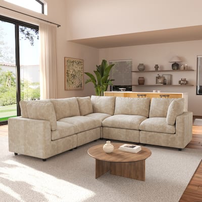 100.5'' V-shape Cloud Corner Sectional Sofa Chenille 5-Piece Modular Couch for Living Room Set