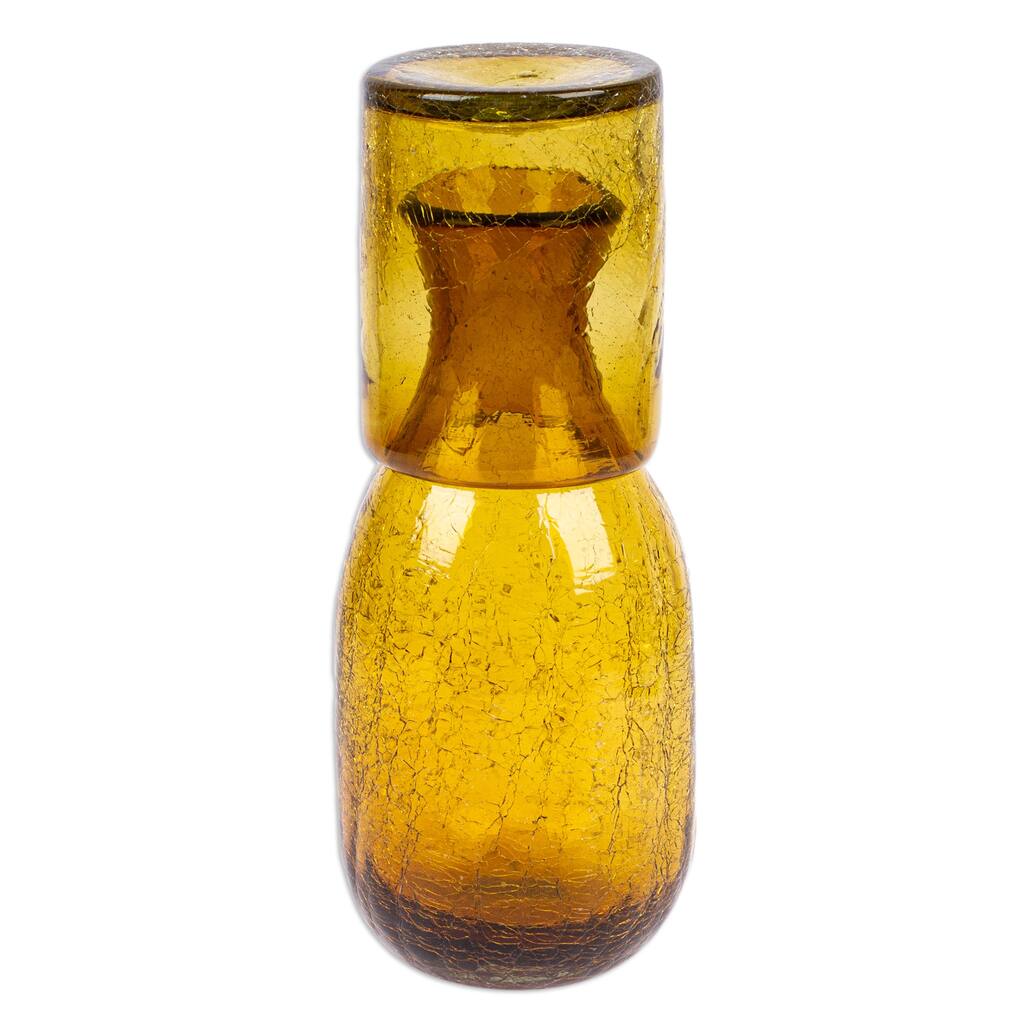 Novica Handmade Textured Amber Handblown Recycled Glass Carafe And Glass Set (Pair)