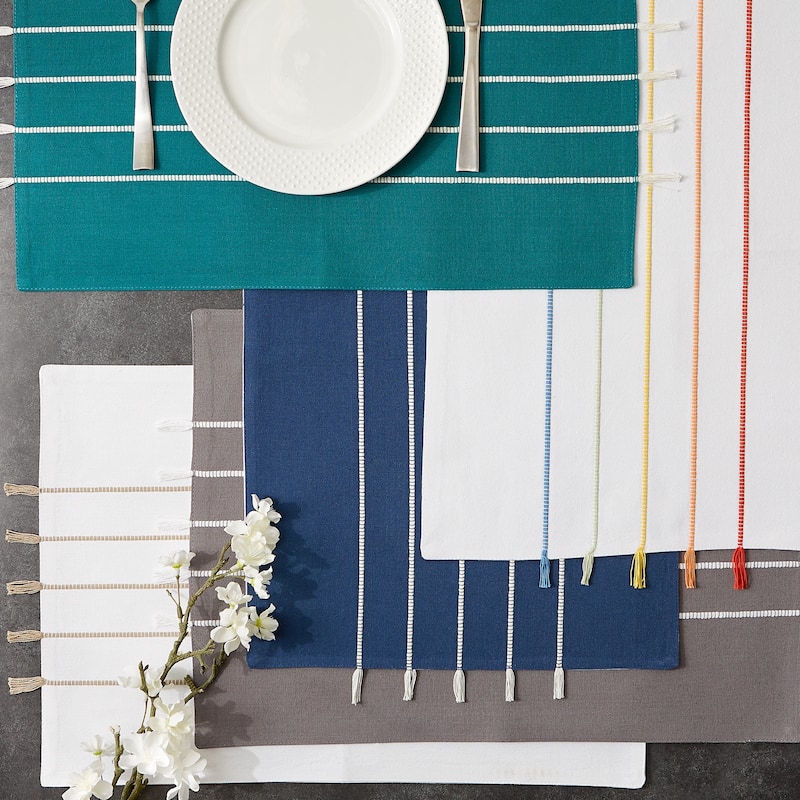 Rainbow Stripe Tassel Placemat (Set of 4) - Placemat Set, 13x19"