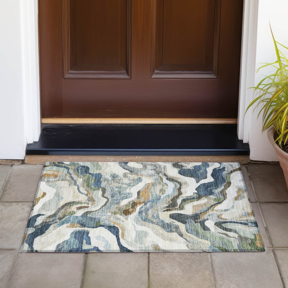 Machine Washable Indoor/Outdoor Modern Brushstrokes Chantille Rug