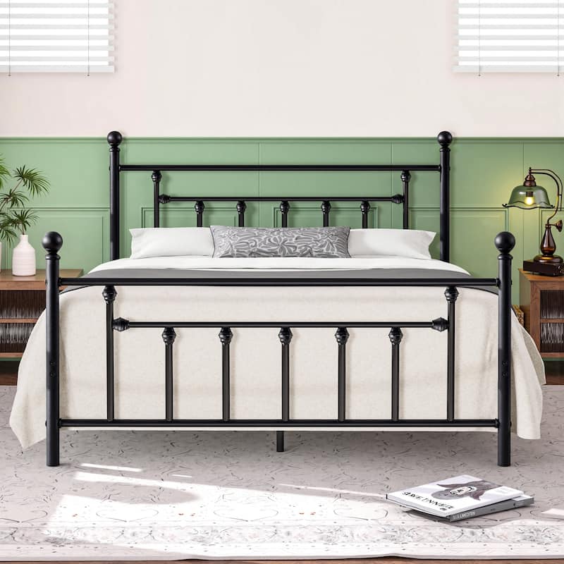 Reinforced Metal Platform Bed Frame, Black, Twin/Full/Queen Size Beds - Queen