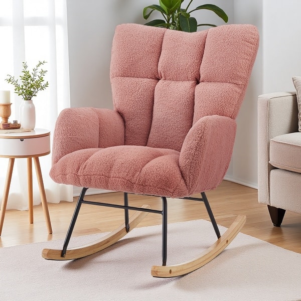 slide 2 of 53, Teddy Fabric Tufted Glider Rocking Chair with Metal Frame Pink