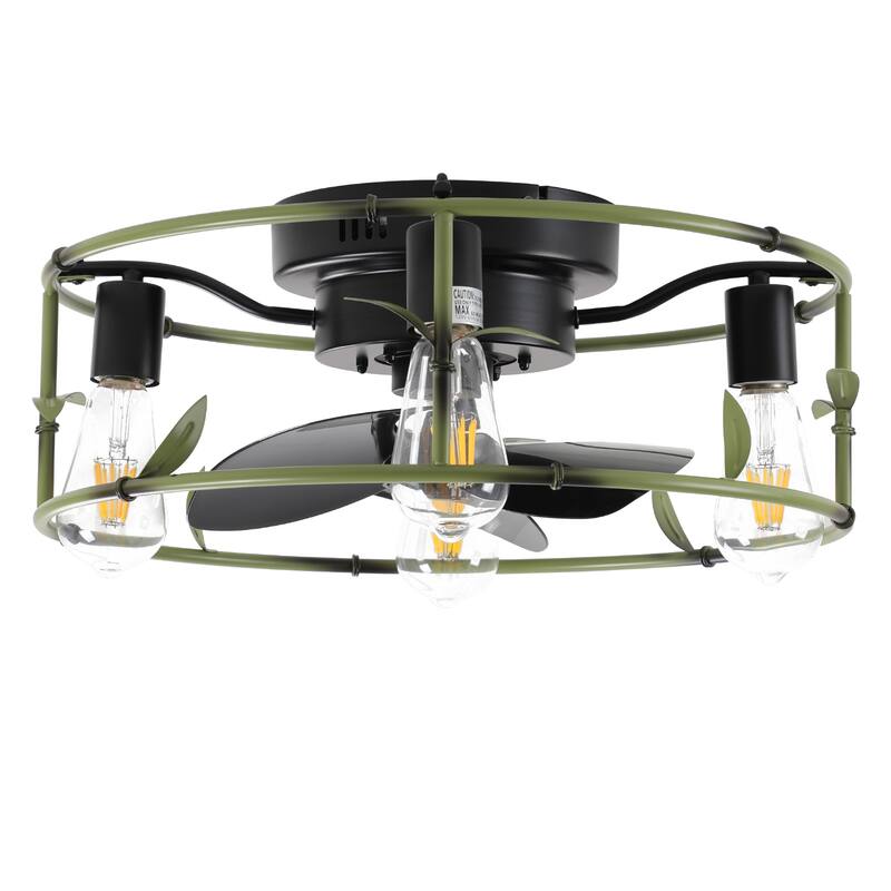 Cusp Barn 18.5-Inch Modern Industrial Cage Ceiling Fan with Light, 6-Speed Green Reversible Ceiling Fan Light with Remote