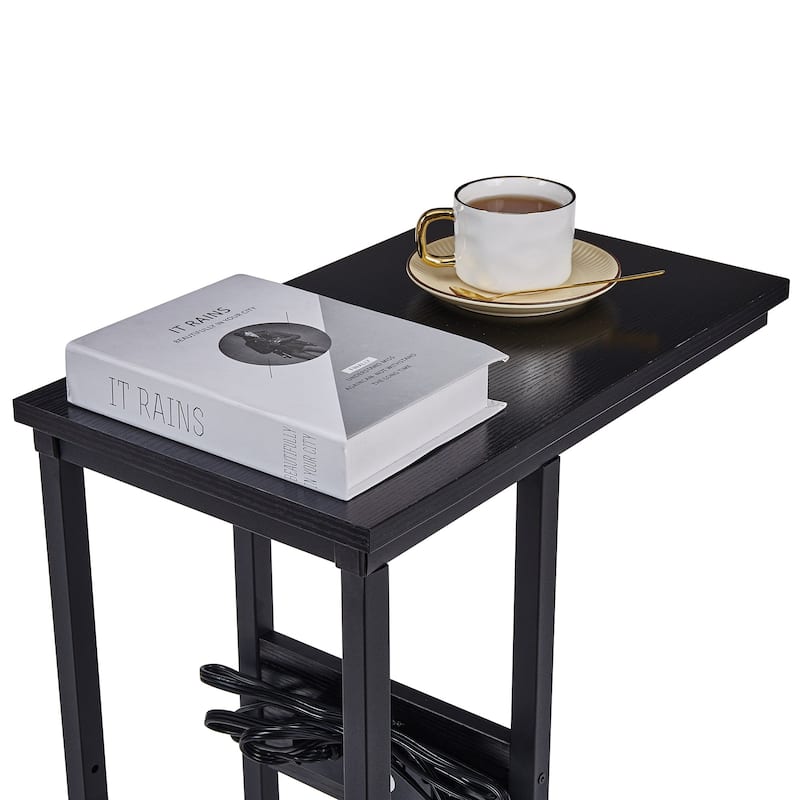 Javlergo C Shaped Side Table Small End Table with Charging Station 2 Outlets & 2 USB Ports for Small Spaces Living Room