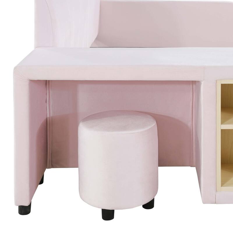 Grounded Bed, Mother & Child Bed with Bedside Desk & Round Stool