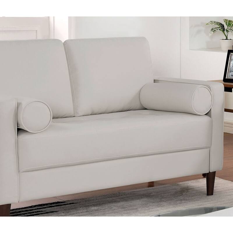 Contemporary Style Off-White 1Pc Sofa Leatherette Upholstered W Usb Bench Style Seating Bolster Pillows