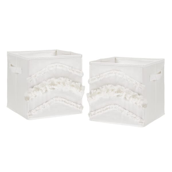 slide 2 of 4, Ivory Boho Bohemian Collection Foldable Fabric Storage Bins - Gender Neutral Off White Farmhouse Chic Minimalist Fringe