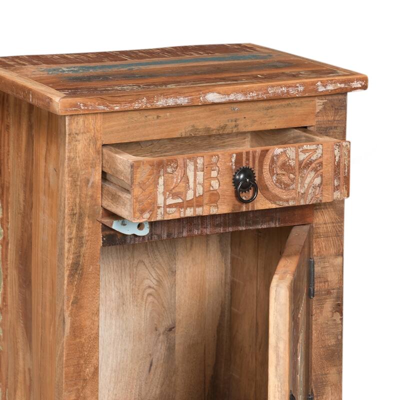 Charming Recycled Wood Side Table with Versatile Storage Options