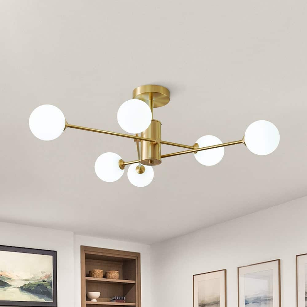 Modern Living Room 6-Light Radial Matte Glass Globe Semi-flush Mount - 38.6 in