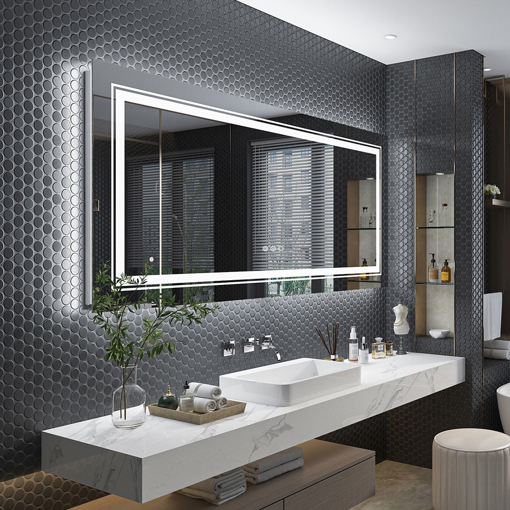 Oversized Large Rectangular LED Wall Bathroom Vanity Mirror Backlit and Front Light