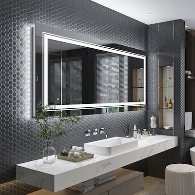 Oversized Large Rectangular LED Wall Bathroom Vanity Mirror Backlit and Front Light