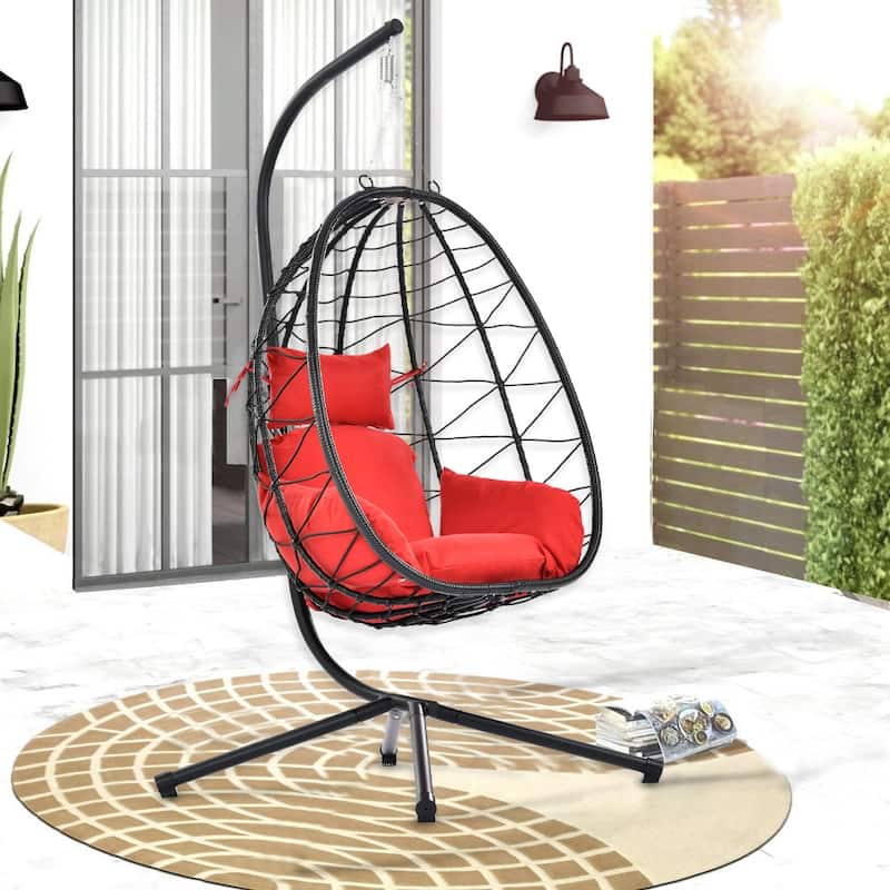 Egg Chair with Stand Indoor Outdoor Swing Chair Patio Wicker Hanging Egg Chair Hanging Basket Chair Hammock Chair