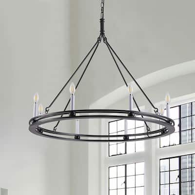 8-Lights Black Large Round Candle Chandelier - 43.3"D×4.7"W×91.3"H（Adjustable）