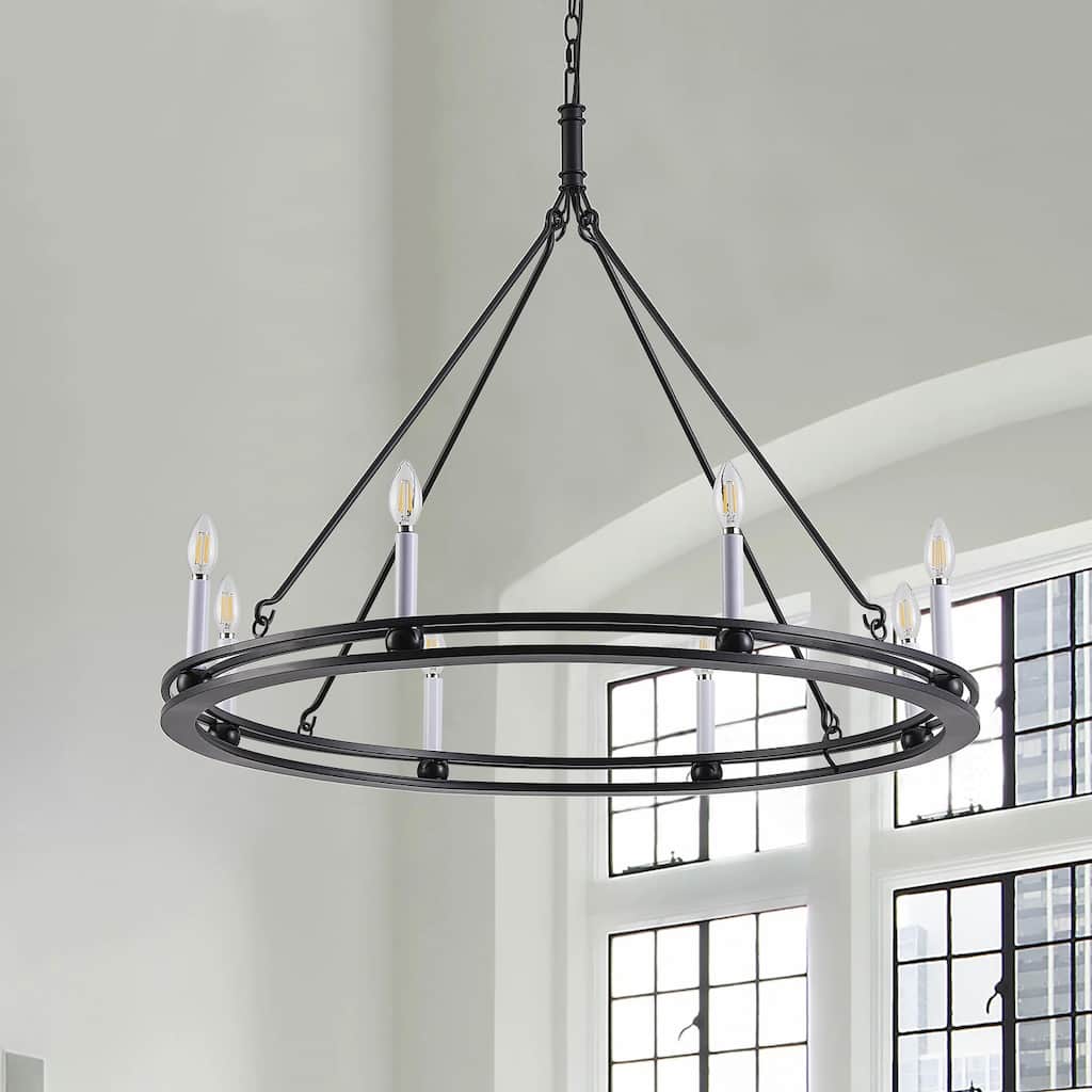 8-Lights Black Large Round Candle Chandelier - 43.3"D×4.7"W×91.3"H（Adjustable）