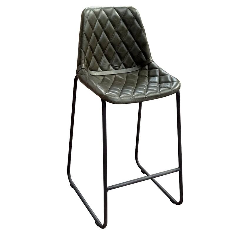 HomeRoots 27" Green and Black Leather and Iron Counter Height Bar Chair