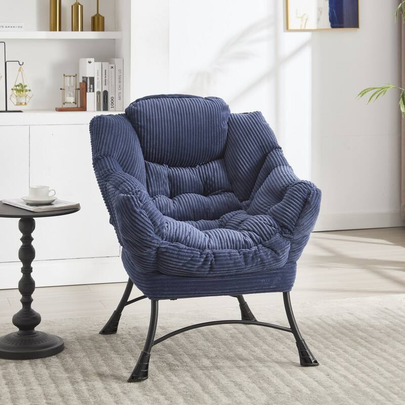 Modern Lounge Chair with Ottoman - Plush Reading Accent Chair with Footrest and Side Pocket