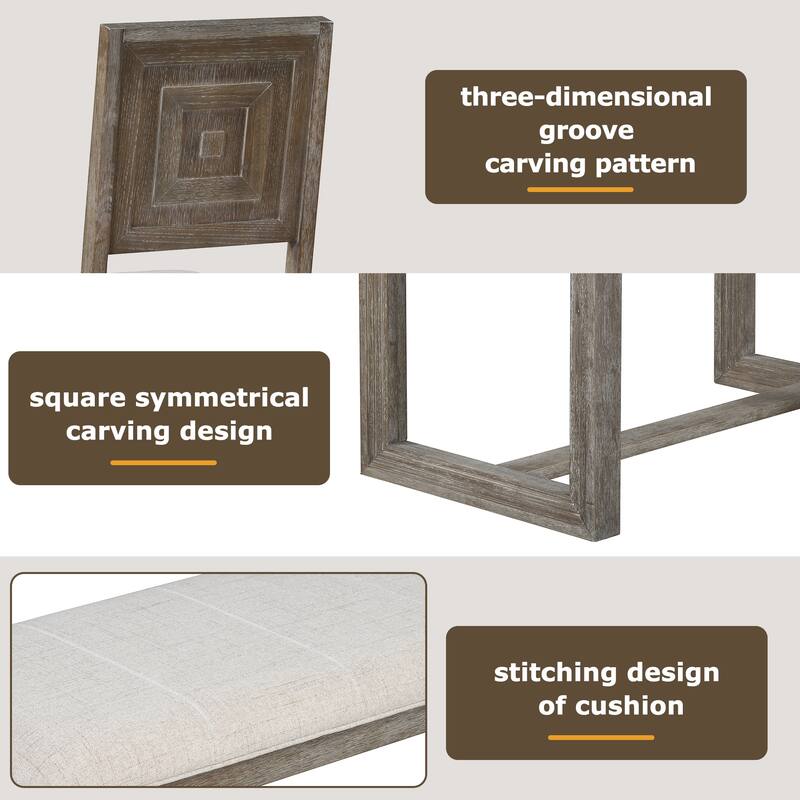 6-Piece Retro Farmhouse Dining Table Set, 60" Wood Table with 4 Upholstered Chairs and Bench for Kitchen & Dining Room