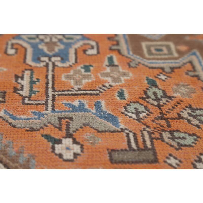 Geometric Tabriz Area Rug Orange Handmade Wool Carpet - 6'5"x 9'5"