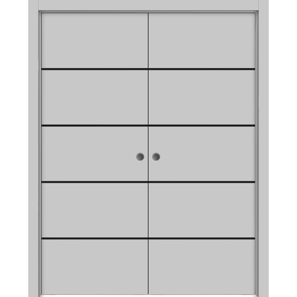 French Double Pocket Doors 36x80 Planum 0015 Grey Matte Kit Trims Rail