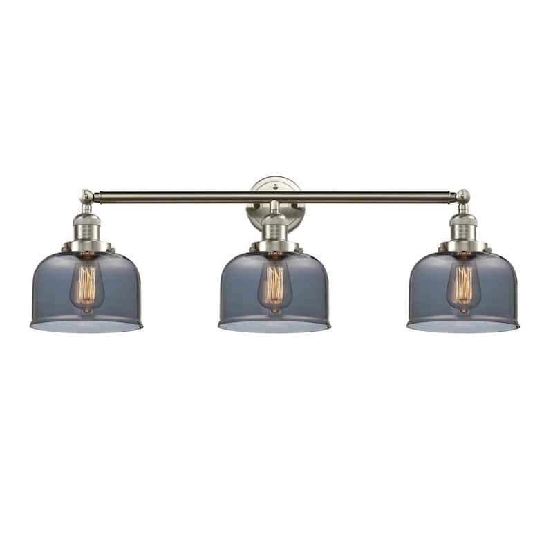 Innovations Lighting Large Bell 3 Light 32" Wide Bathroom Vanity Light - Brushed Satin Nickel / Plated Smoked