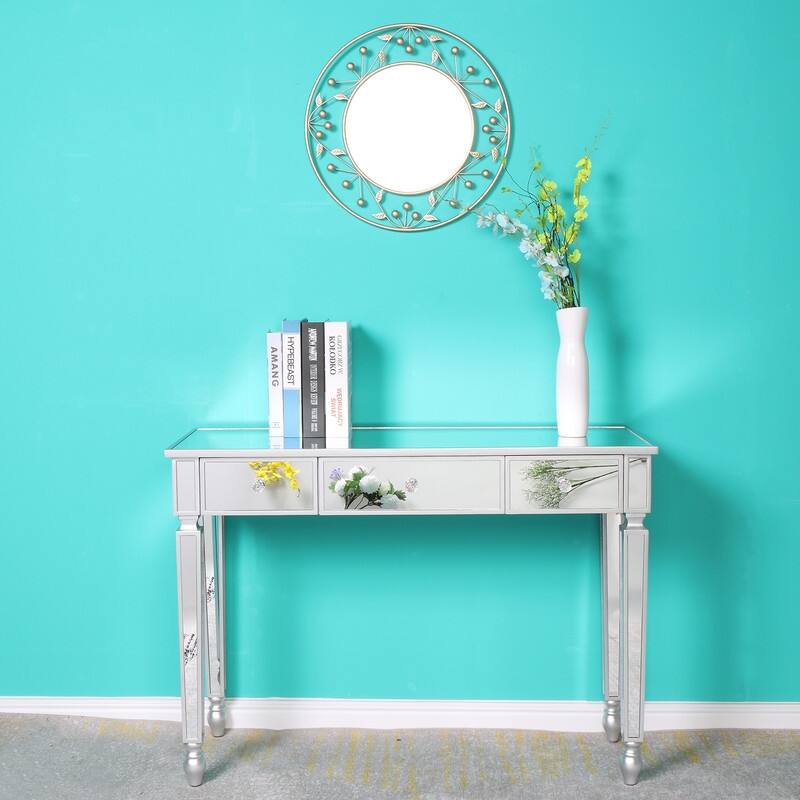 41.7" Zimtown Three Drawers Mirror Table Dressing Table Console Table