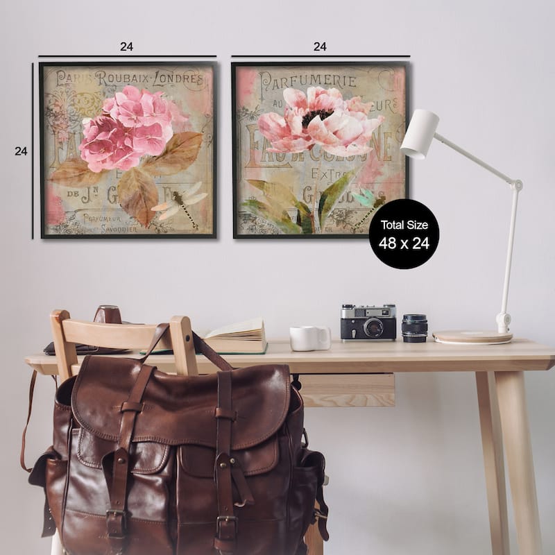 Stupell Vintage Collage French Florals Framed Giclee Art Design By Sasha (Set of 2)