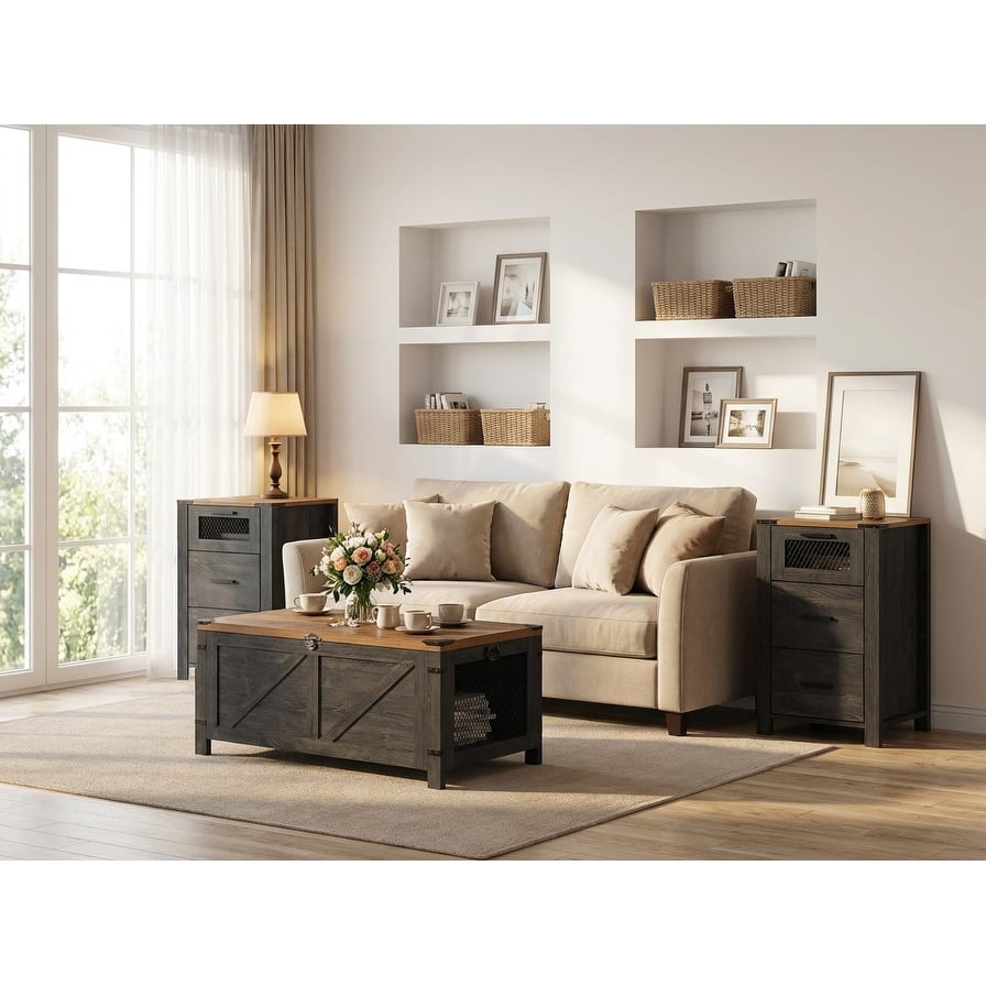 Lift top coffee table and end tabls set for living room