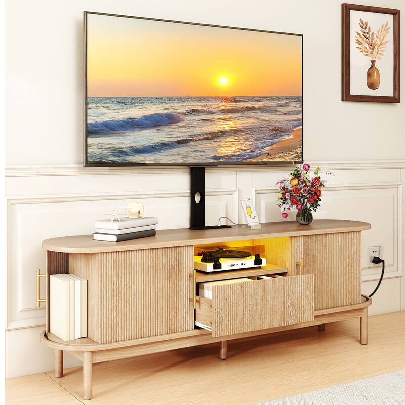 Moasis Mid-Century Modern TV Stand Fluted Entertainment Center with Mount and Drawer 2 Doors Storage Cabinets - Oak - 60"