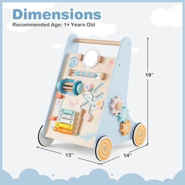 Gymax Wooden Baby Walker Sit to Stand Walker w/ Wheels Push & Pull