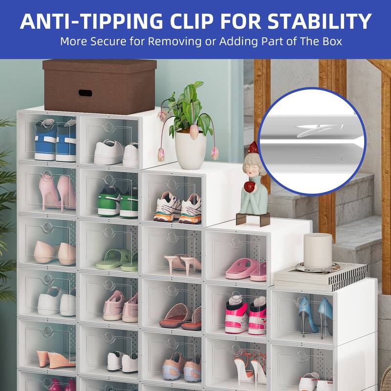 Moasis Shoe Organizer Box, 18/24 PCS Medium/ Large Shoe Storage Stackable Shoe Box Rack Containers Drawers
