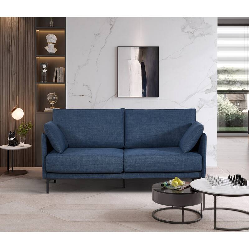 Upholstered Sofa with USB Charge Port & 2 Pillows - Dark Blue-107.8"