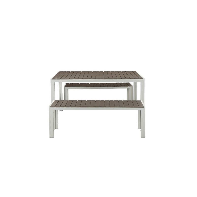 Straightforwardly Trendy Anodized Aluminum Table And Bench Set In Gray (Set of 3)