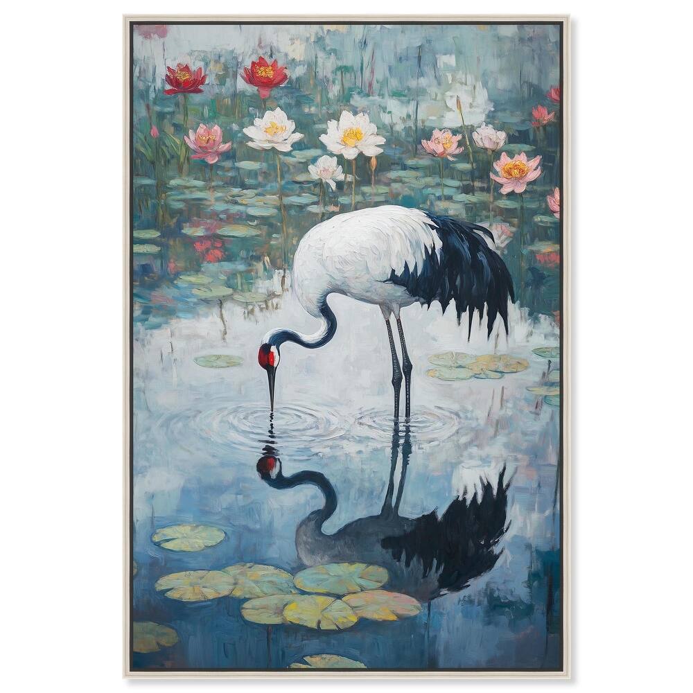 Crane in Lilies Canvas by Art Remedy