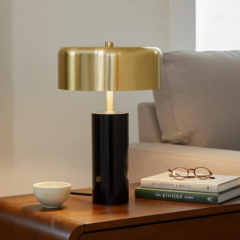 Valiente Gold Drum Table Lamp with Black Marble Accent