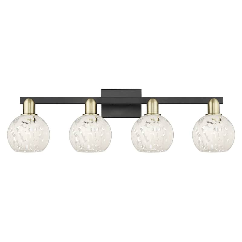 Innovations Lighting 716-4W-10-33 White Mouchette Vanity White - Black Antique Brass / White Mouchette