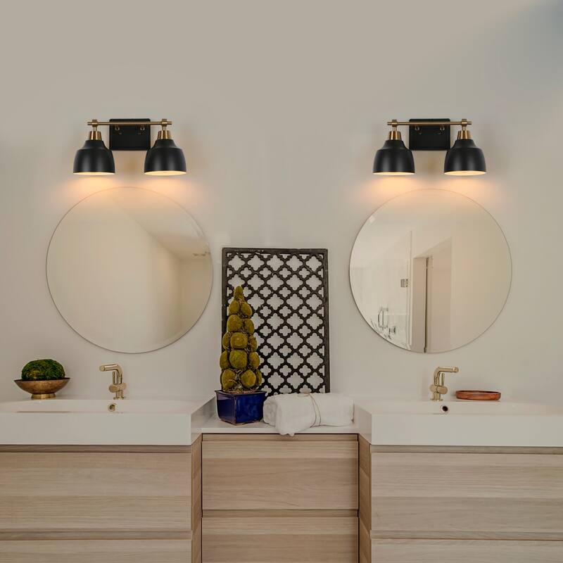 Malryn Modern Black Gold Bathroom Vanity Light Dome Wall Sconces