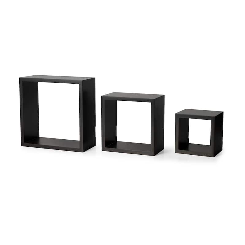 Melannco Set of 3 Wood Square Shelves, Espresso