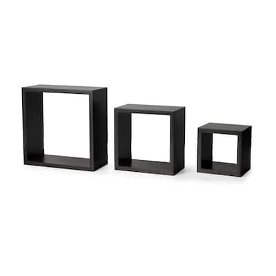 Melannco Set of 3 Wood Square Shelves, Espresso