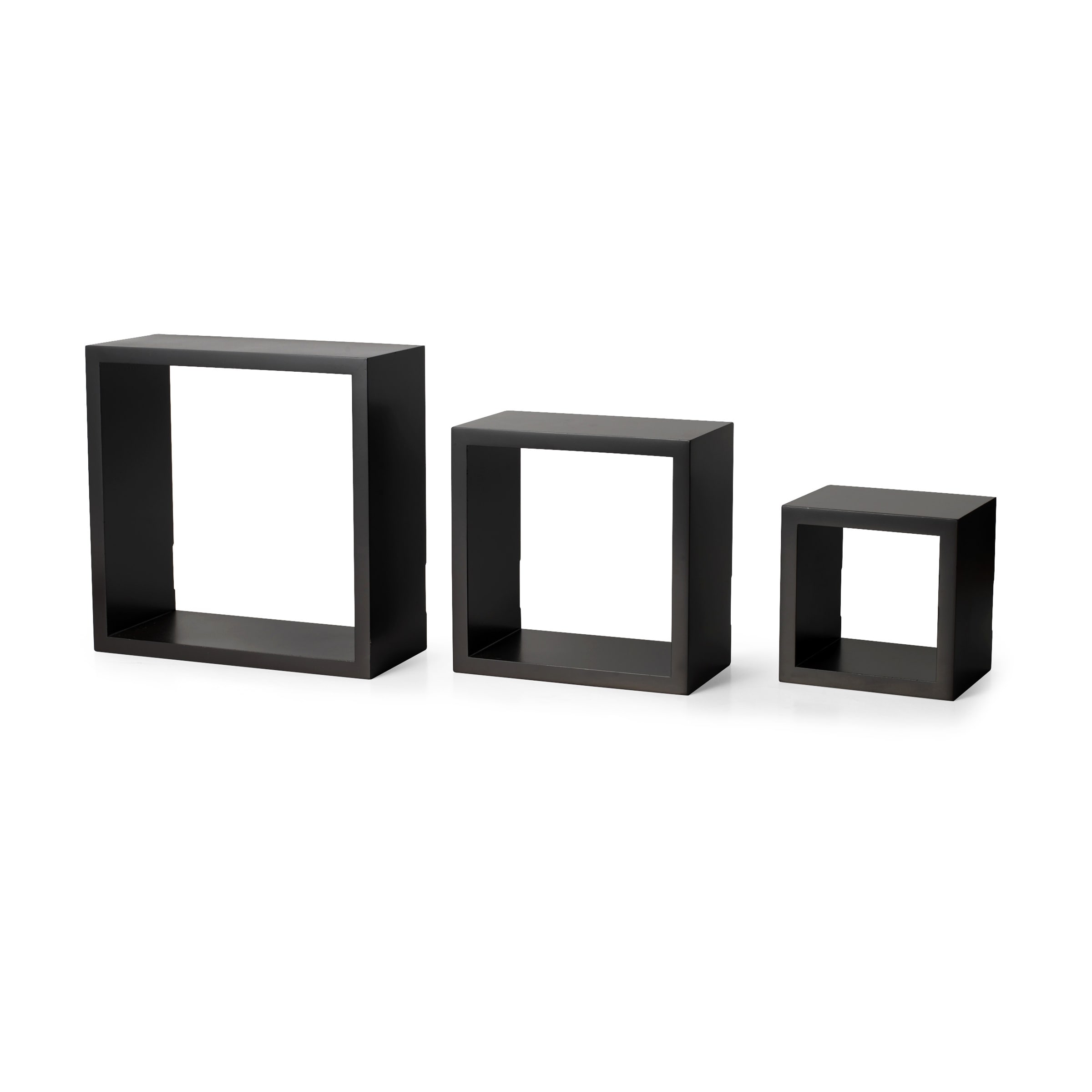 Melannco Set of 3 Wood Square Shelves, Espresso
