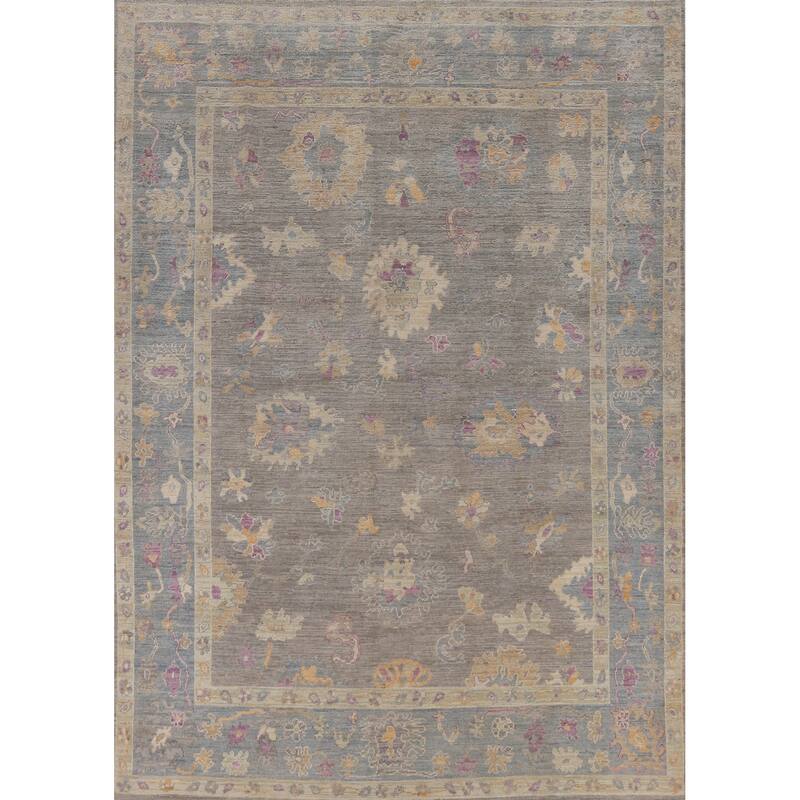 Hand Knotted Oriental 100% Wool Carpet Transitional All-Over Greys & Charcoal Oushak Area Rug - 10' 3'' X 8' 0''