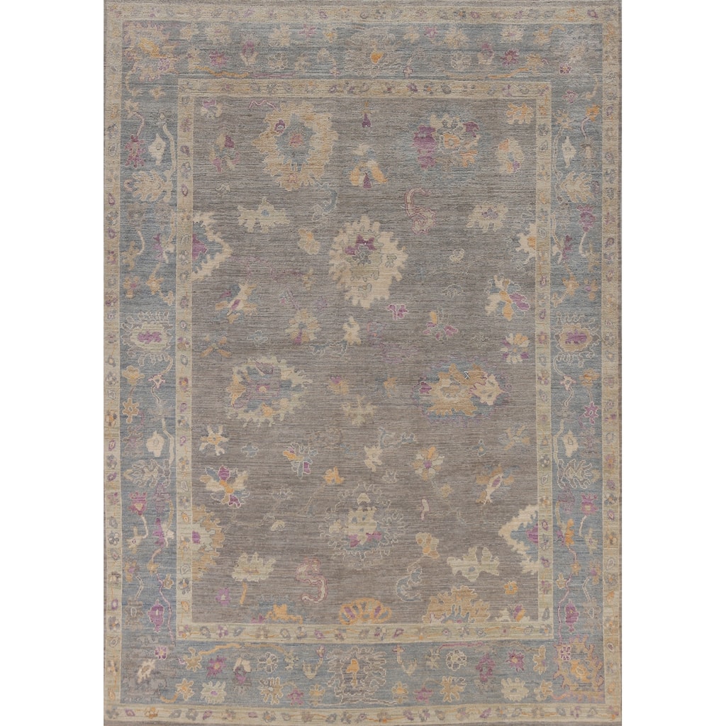 Hand Knotted Oriental 100% Wool Carpet Transitional All-Over Greys & Charcoal Oushak Area Rug - 10' 3'' X 8' 0''