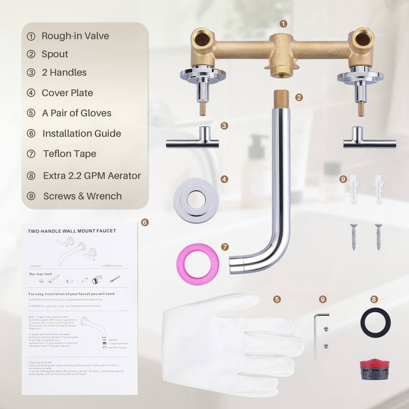 WOWOW Double Handle Wall Mount Bathroom Sink Faucet