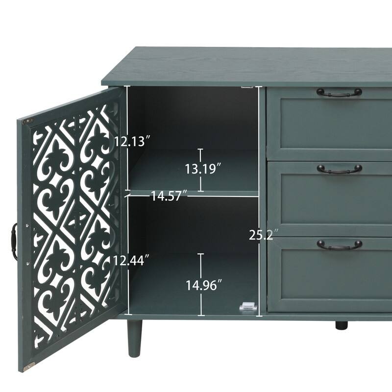 American Style Wood Sideboard Buffet Cabinet with 3 Storage Drawers and 2 Doors