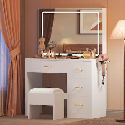 Vanity Desk Makeup Table Light Strip Mirror Dressing - 35.4"L x 15.7"W x 53.5"H