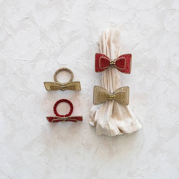 2 in. x 1.5 in. Crystal Red Flower Napkin Rings (Set of 4), Metal 2 in. x 1.5 in. Crystal Red Flower Napkin Rings (Set of 4), Metal