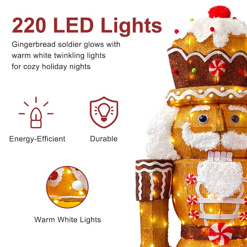 Puleo International 6' Gingerbread Outdoor Christmas Soldier with 216 Warm White LED Lights - Brown